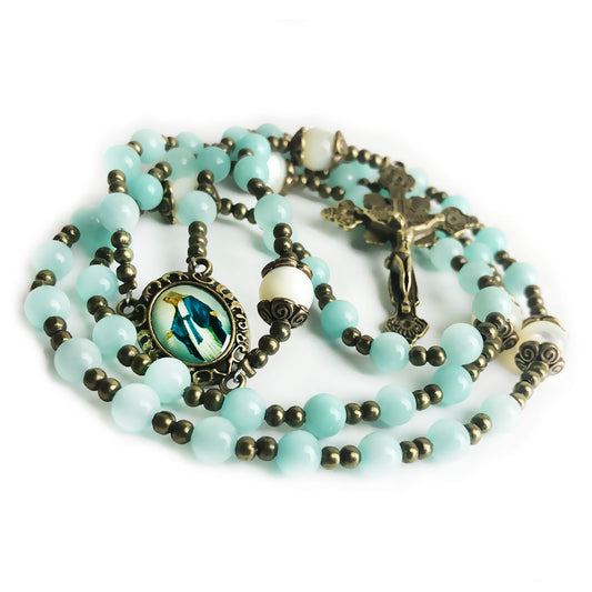 Our Lady of Grace Blue Sponge Quartz and Mother of Pearl Rosary